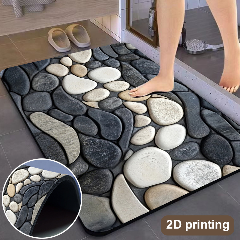Bamboo Bath Mat - Kiezelsteenpatroon Diatomiet Vloerkleed Absorberende Keuken Deurmat